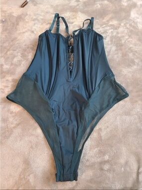 Victoria's Secret Dark Teal Lace-Up One-Piece Swimsuit